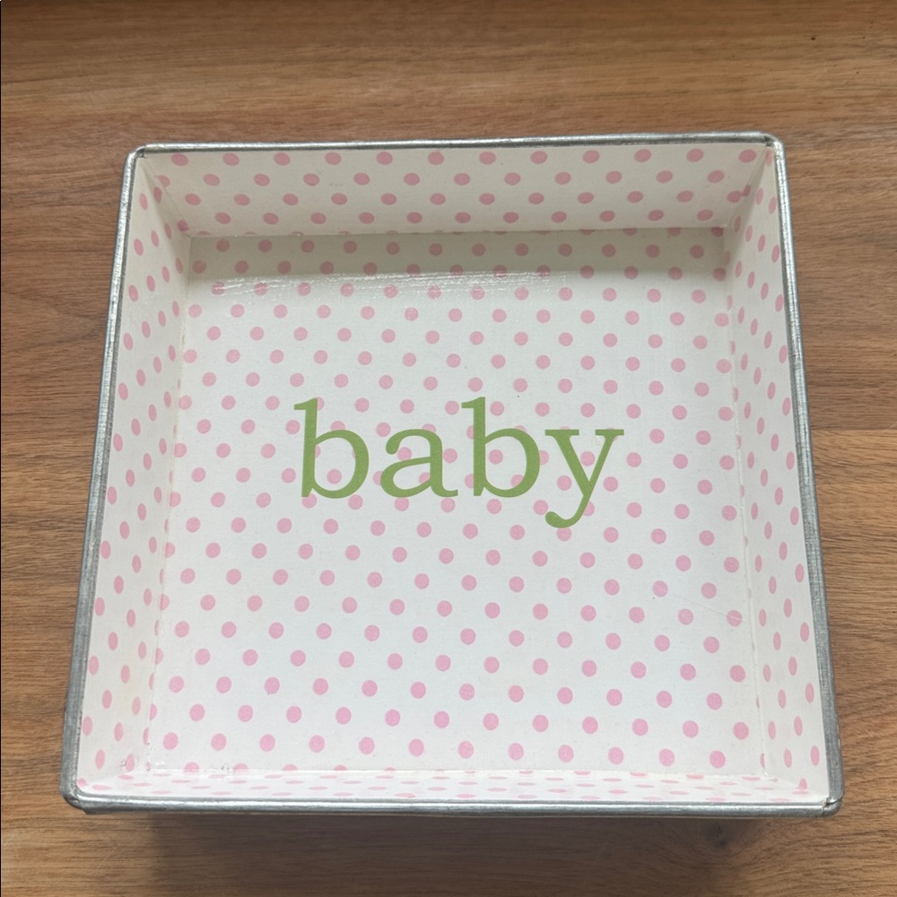 Baby Girl Gift Trinket Tray Galvanized Tin Card Holder Pink Green Nursery Devor